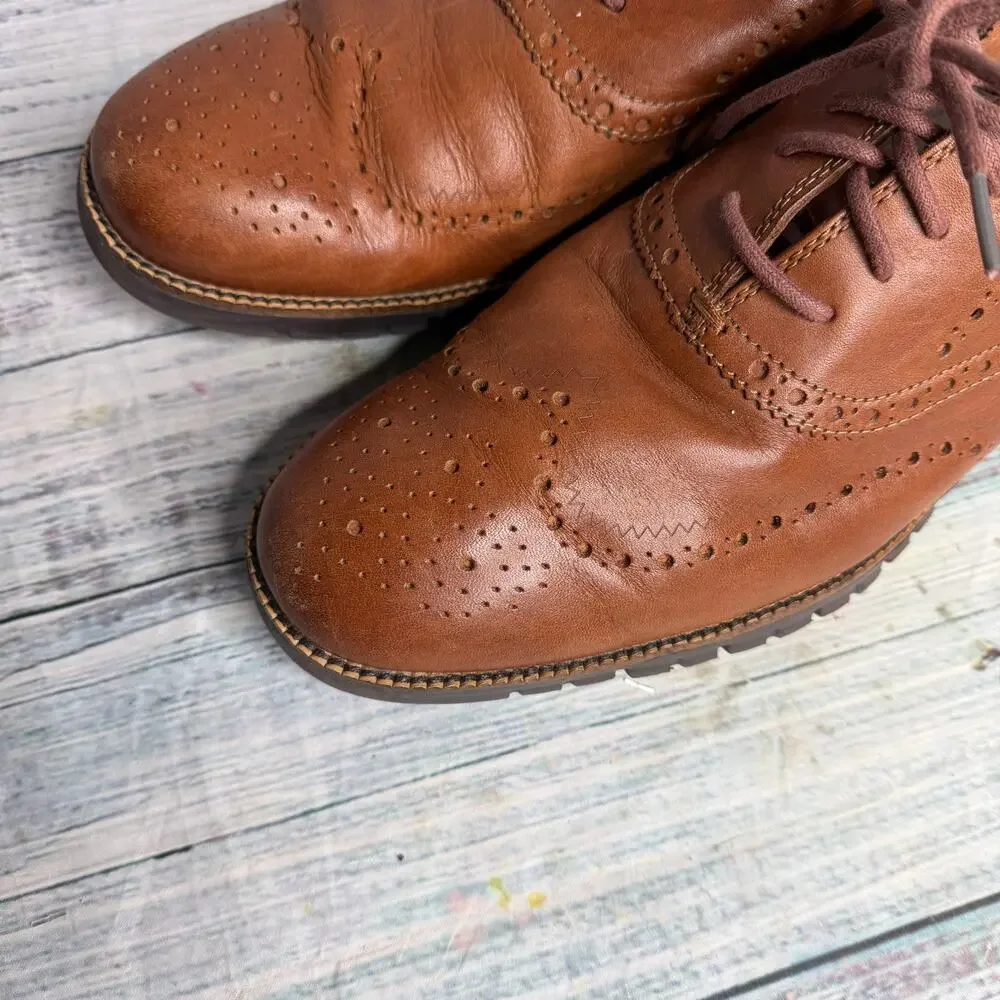 Cole Haan Zerogrand Mens 13 Brown Leather Wingtip Oxford Brogue Shoes